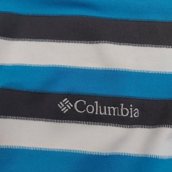 Columbia Polo Shirt Mens Large Blue Gray Stripes Sun Protection Performance Golf - Picture 8 of 10
